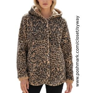 Workshop Republic Clothing Oversized Leopard Soft Plush Teddy Hooded Jacket